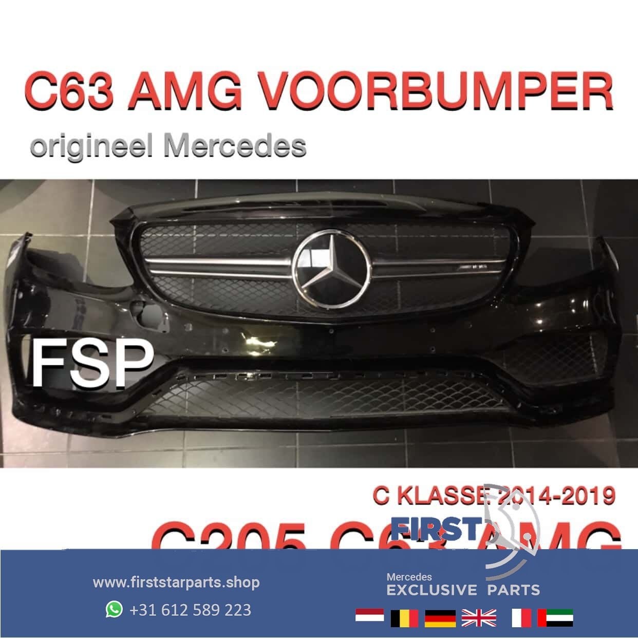 C205 W205 C63 AMG Coupé Cabrio VOORBUMPER + GRIL Mercedes C, Auto-onderdelen, Carrosserie en Plaatwerk, Gebruikt, -, Voor, Ophalen of Verzenden