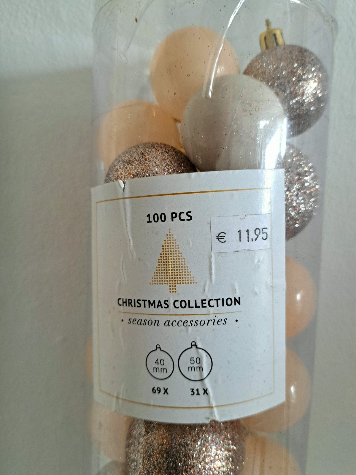 100 kerstballen in plastic koker, Diversen, Ophalen of Verzenden, Nieuw