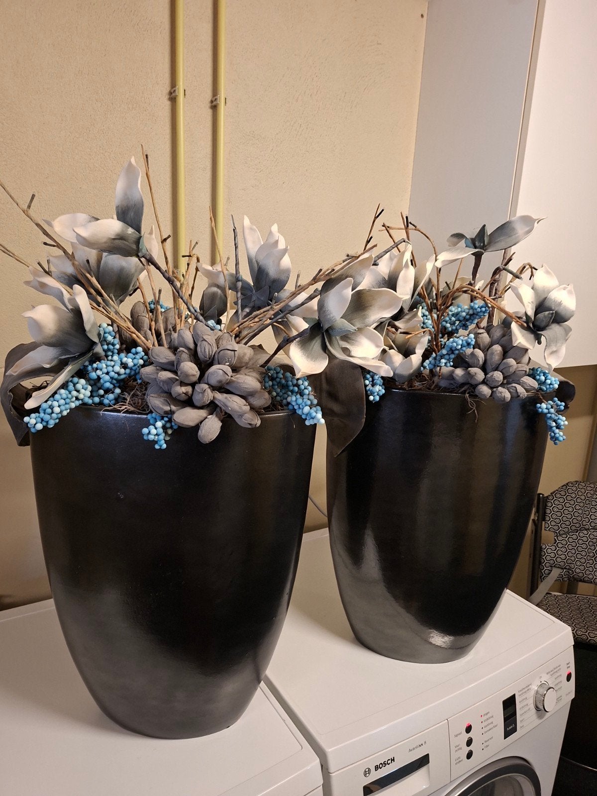 potten met droogbloemen, Ophalen, Kunstbloesem, Blauw, 80 cm
