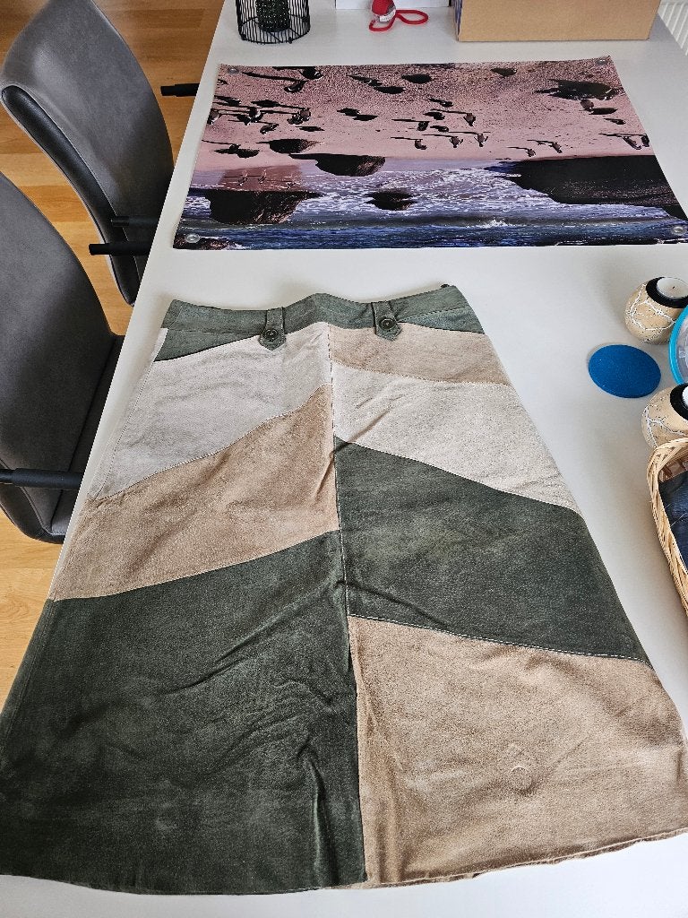 Suede patchwork rok mt. 40, Kleding | Dames, Maat 38/40 (M), Overige kleuren, WE, Ophalen of Verzenden