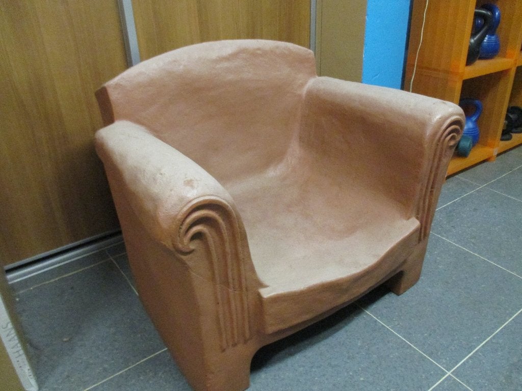 Fauteuil bruin kunststof vintage design jaren 70 retro, Ophalen, Kunststof, Gebruikt, ?