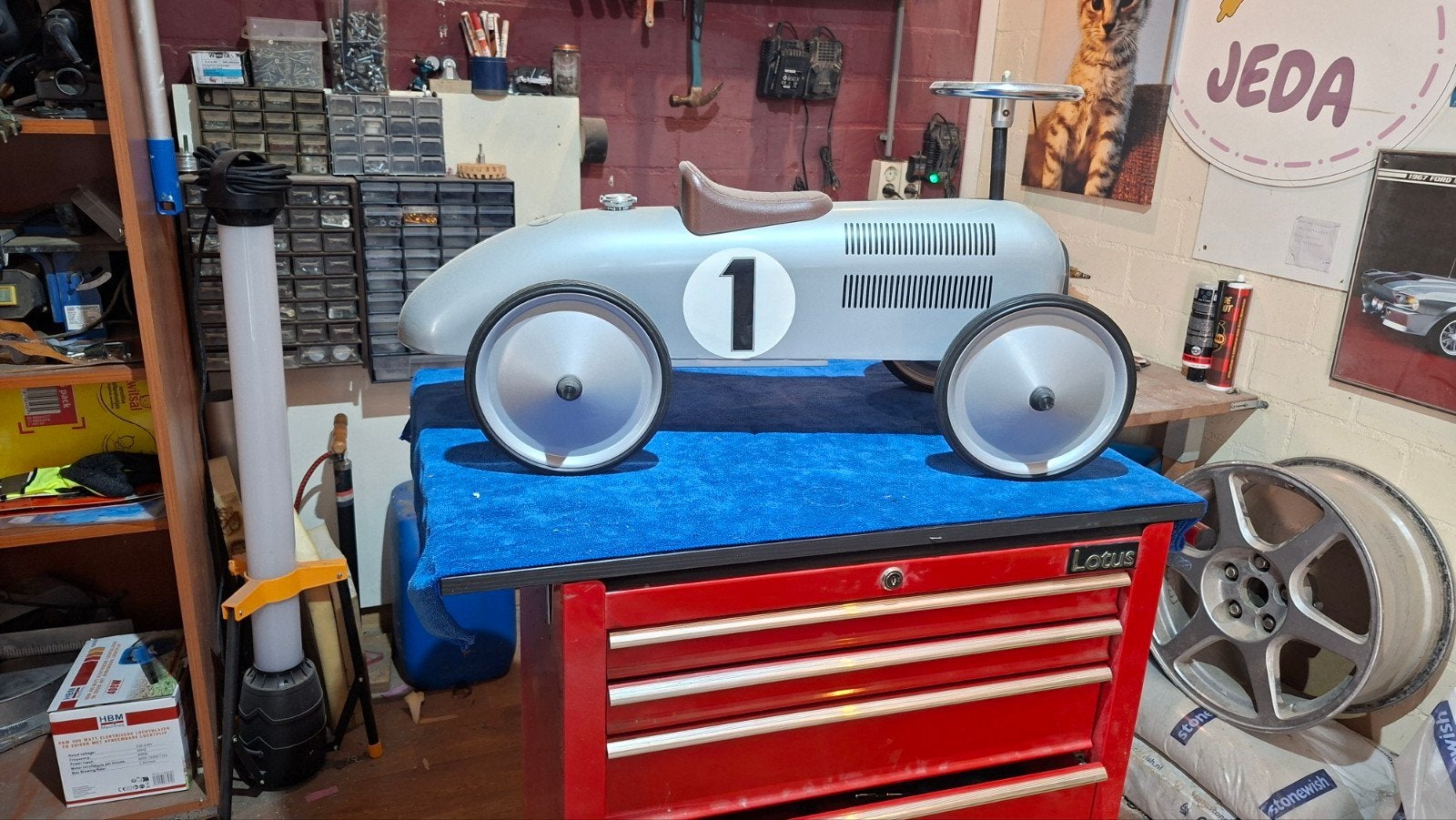 Vintage Trapauto Raceauto - Zilver met nummer 1, Overige merken, Gebruikt, Auto, Groter dan 1:32