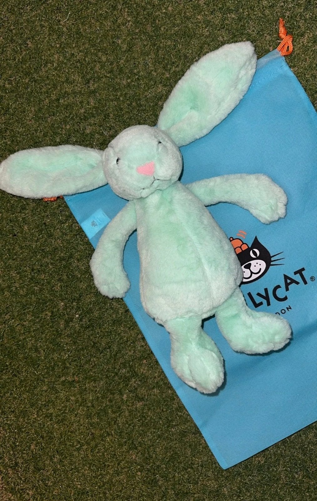 Jellycat London Knuffel Konijn + Opbergtasje - 27 cm, Jellycat, Blauw, Konijn, Ophalen of Verzenden