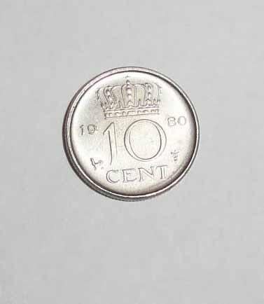 Munt misslag 1980 dubbeltje, Ophalen of Verzenden, Koningin Juliana, 10 cent, Losse munt