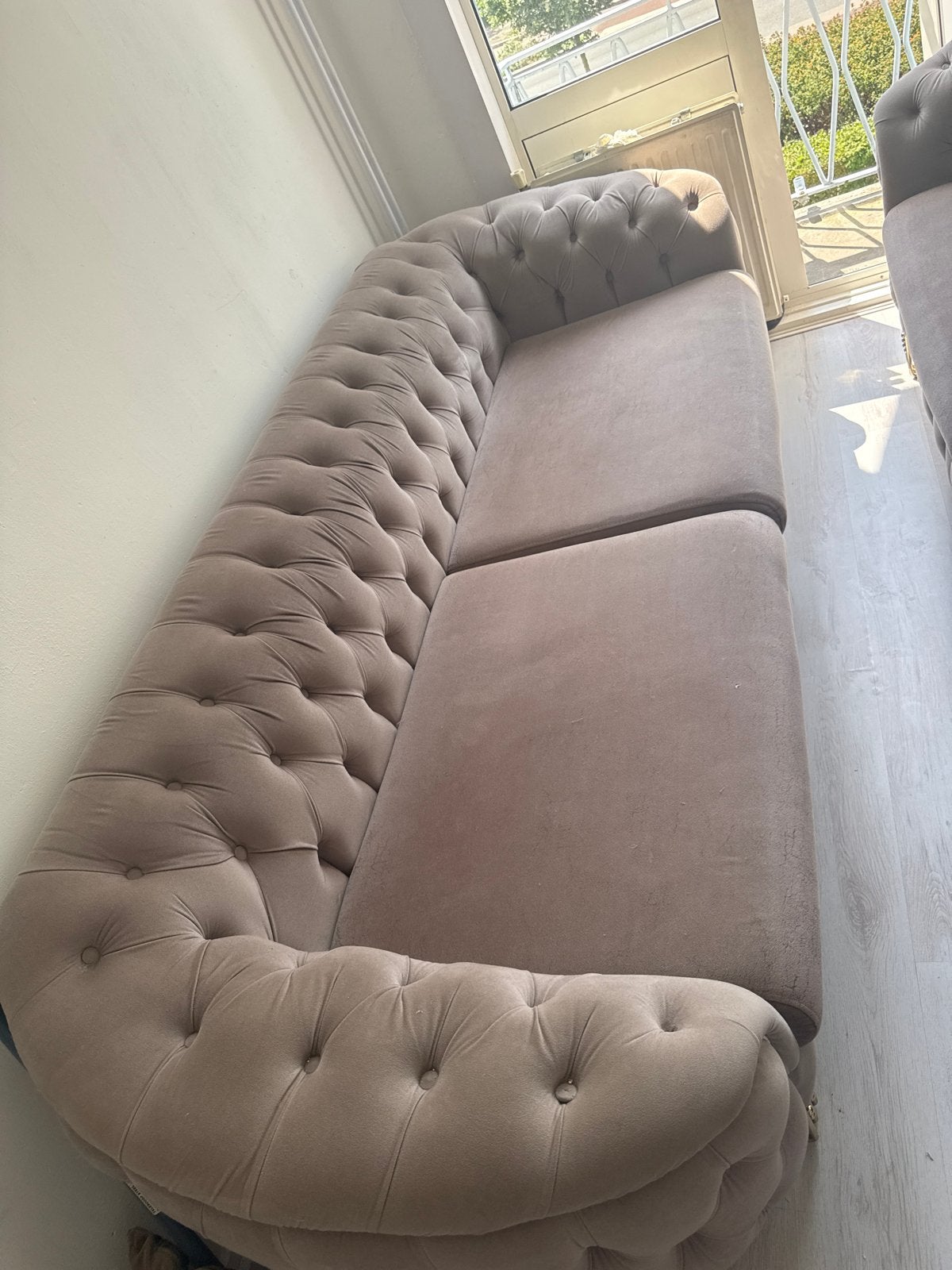 Luxe Chesterfield bankstel - 2x 3-zitsbank en fauteuil, 75 tot 100 cm, Ophalen of Verzenden, Zo goed als nieuw, Rechte bank