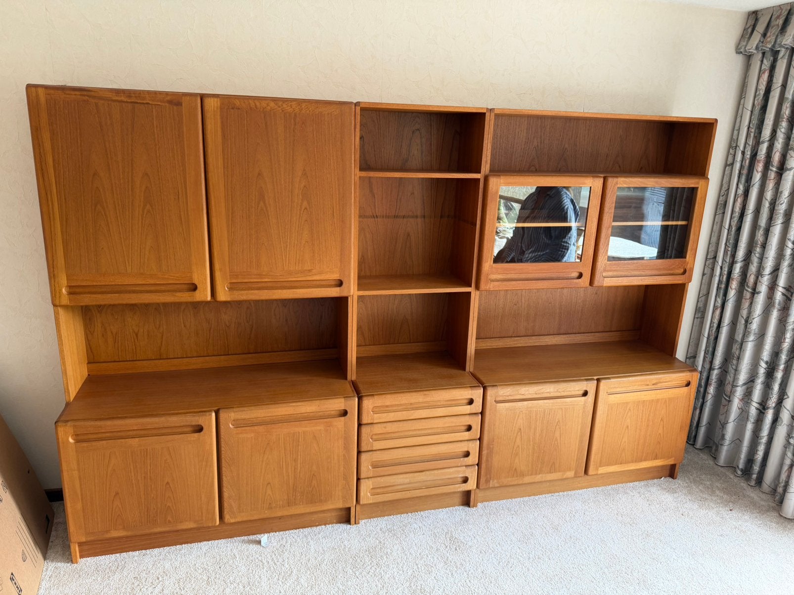 Vintage deense wandkast highboard vitrine boekenkast, Ophalen, F, Gebruikt, G