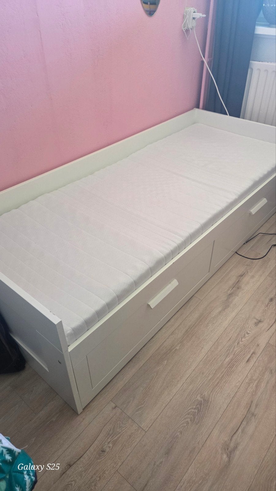 IKEA Brimnes bed met lades en matras, Ophalen, 90 cm, Eenpersoons, Wit
