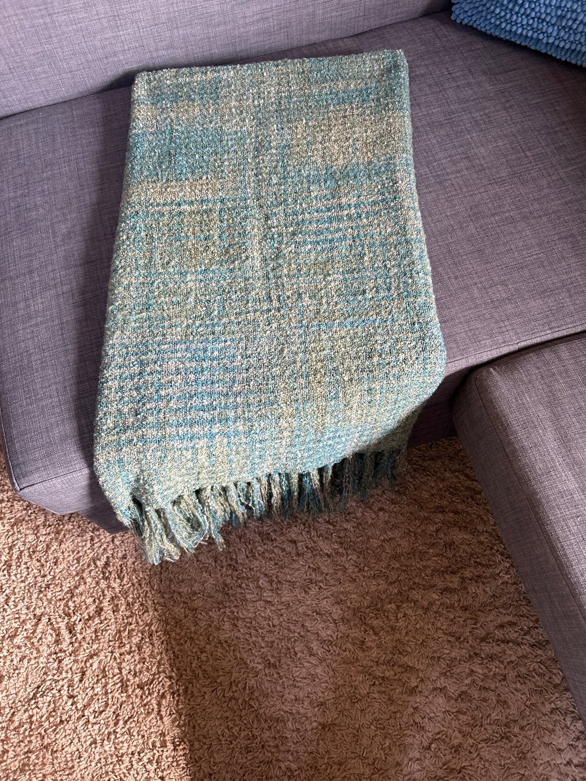 Comfortabel Plaid - Blauw/Groen, Huis en Inrichting, Ophalen, Met franjes/kwastjes, Zo goed als nieuw, Plaid
