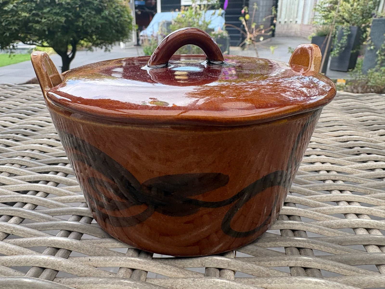 Vintage Aardewerken Stoofpot  met Deksel - Bruin, Ophalen of Verzenden