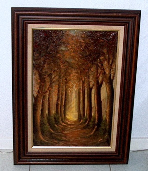 oud schilderij (met houten lijst 80x59cm), Ophalen, Landschap