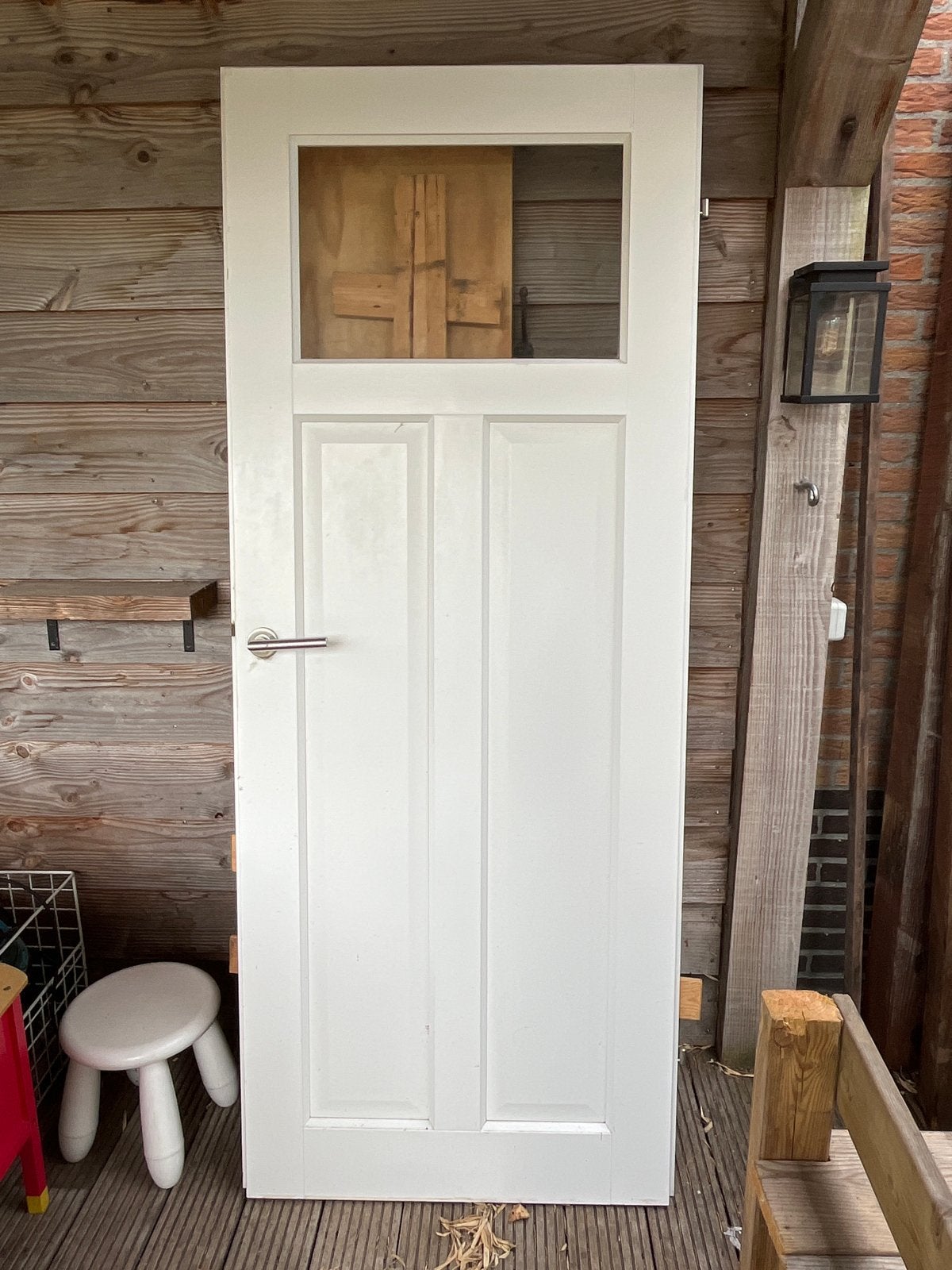 Gratis Witte binnendeur met glas, Ophalen, Gebruikt, 80 tot 100 cm, Binnendeur