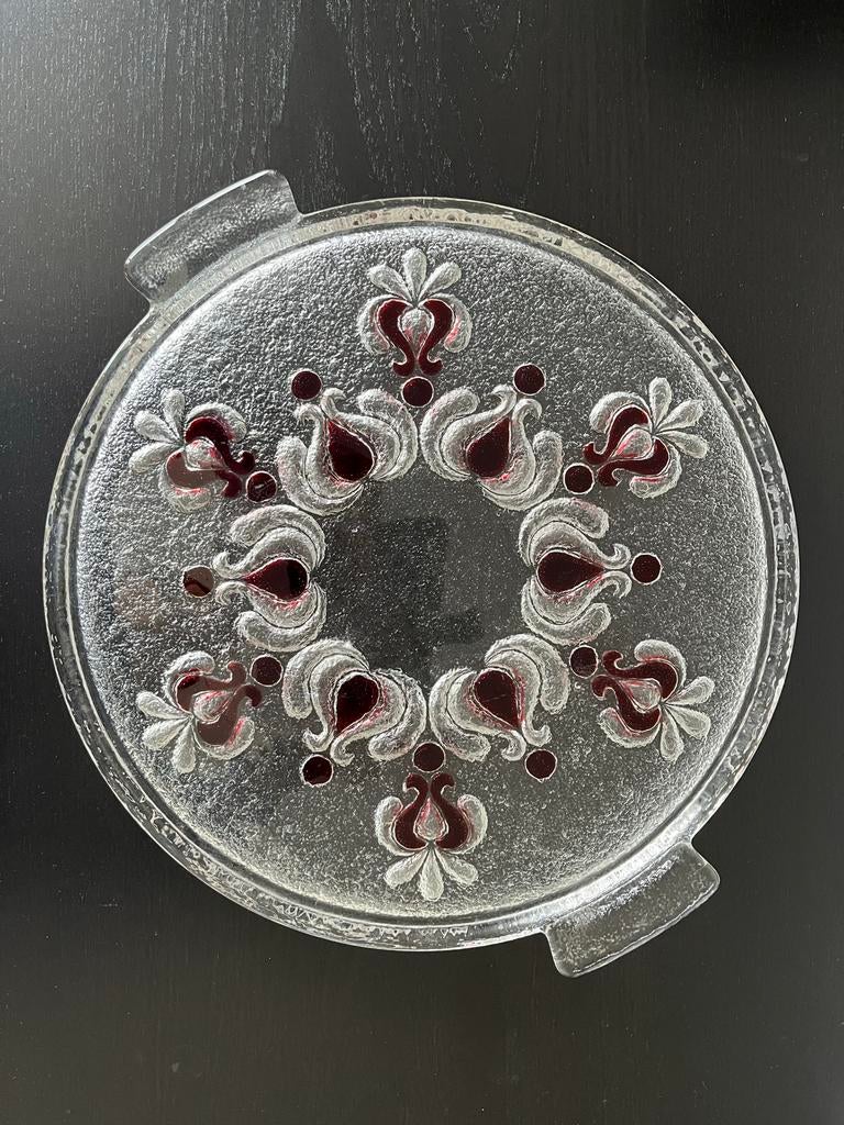 Walther Glas Gebaksbord/-schaal met rood decor, Verzenden