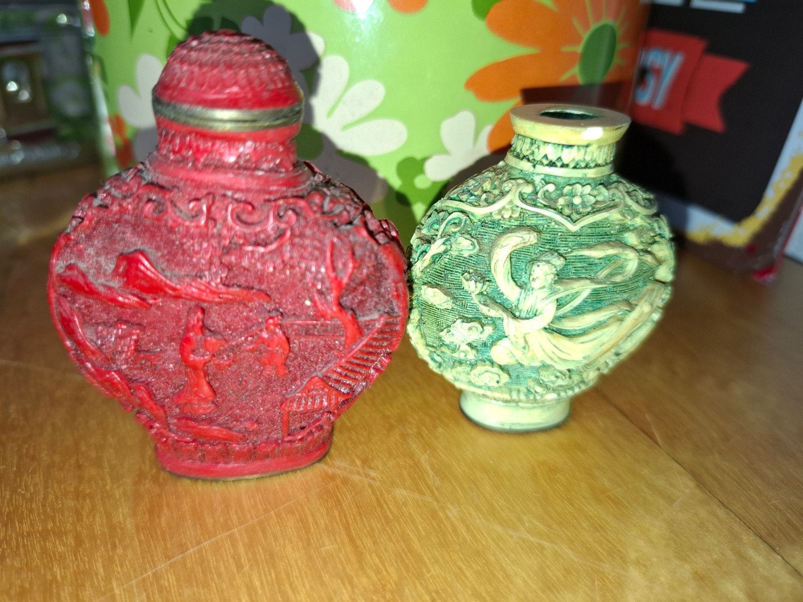 Antieke Chinese Snuff Bottles - Rood en Groen, Antiek en Kunst, Ophalen of Verzenden