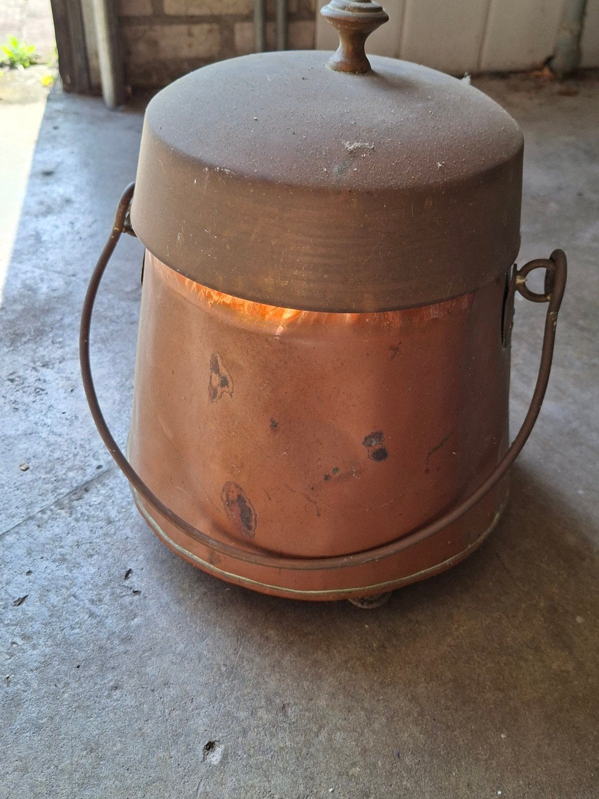 Antieke Koperen Pot met Deksel en Handvat, Antiek en Kunst, Antiek | Koper en Brons, Ophalen of Verzenden, Koper