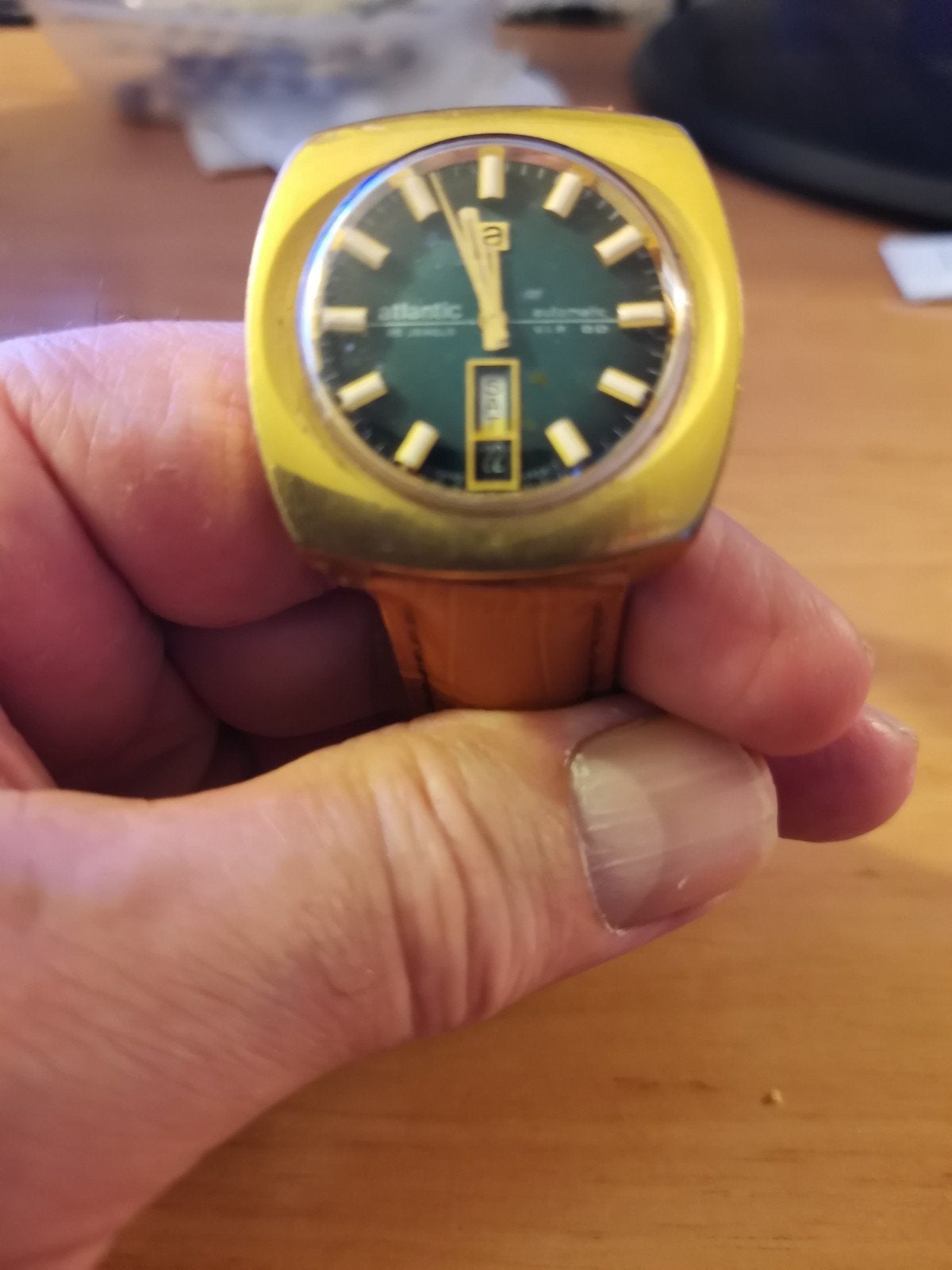 Mooi Atlantic automaat horloge uit 1963 met nieuwe band, Overige merken, Overige materialen, Met bandje, Polshorloge