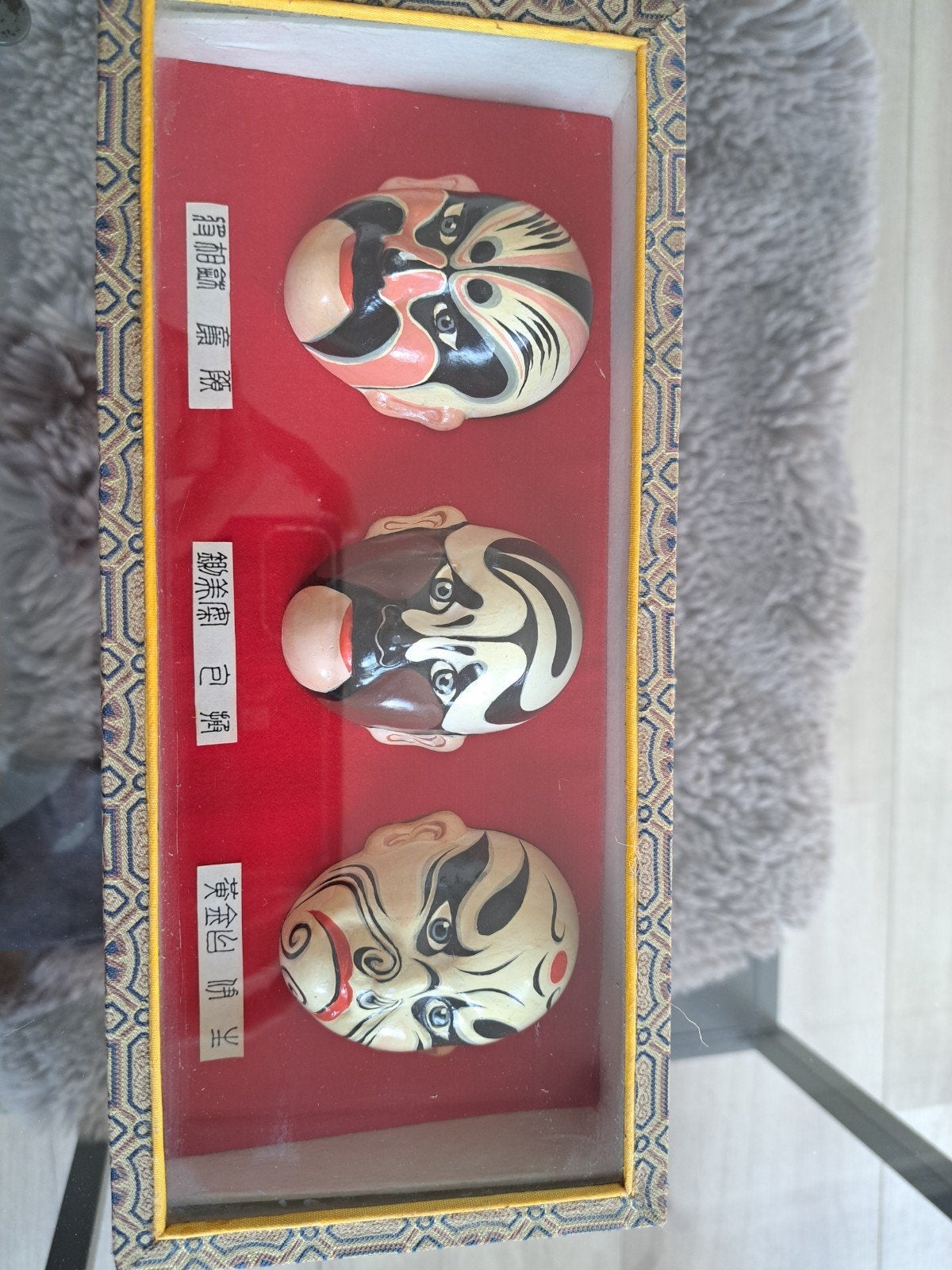 Vintage Chinese Opera Maskers in Glazen Doos, Antiek en Kunst, Ophalen of Verzenden