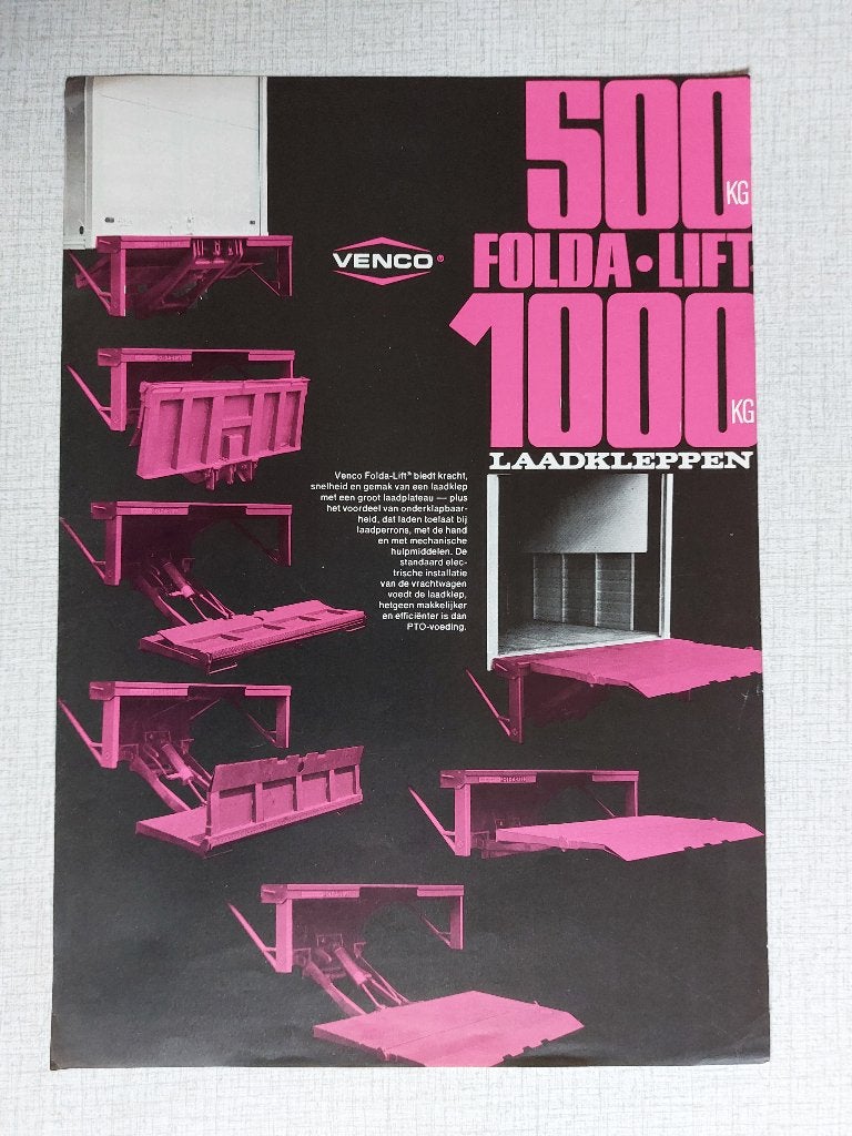 Brochure / Folder VENCO FOLDA LIFT Kleppen Hoekstra Utrecht, Boeken, Ophalen of Verzenden, Gelezen, Overige merken