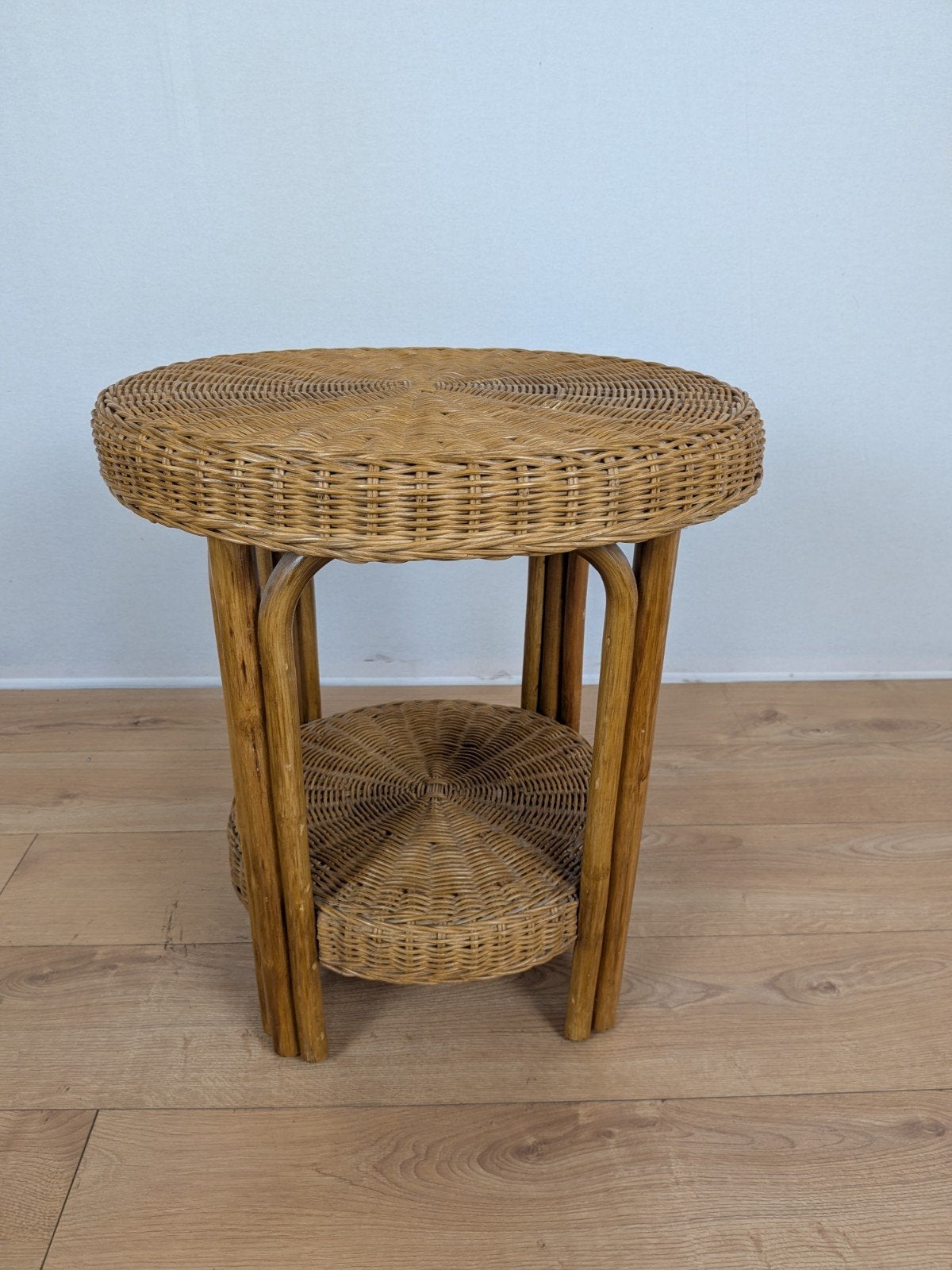 Vintage Rotan Bijzettafel | Bamboe | Rond | Jaren 70/80, Ophalen of Verzenden