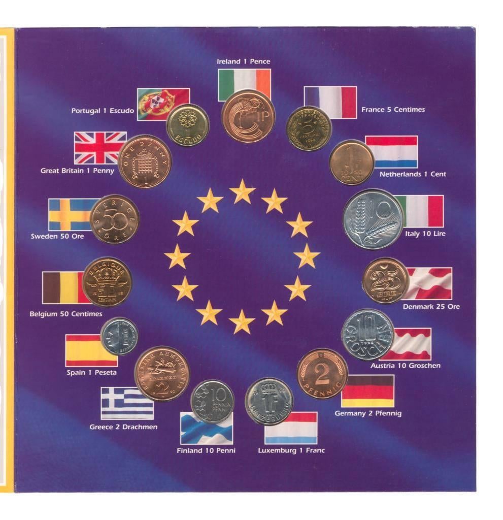 Europa’s laatste nationale munten diverse jaartallen in fold, Postzegels en Munten, Munten | Europa | Euromunten, Ophalen of Verzenden