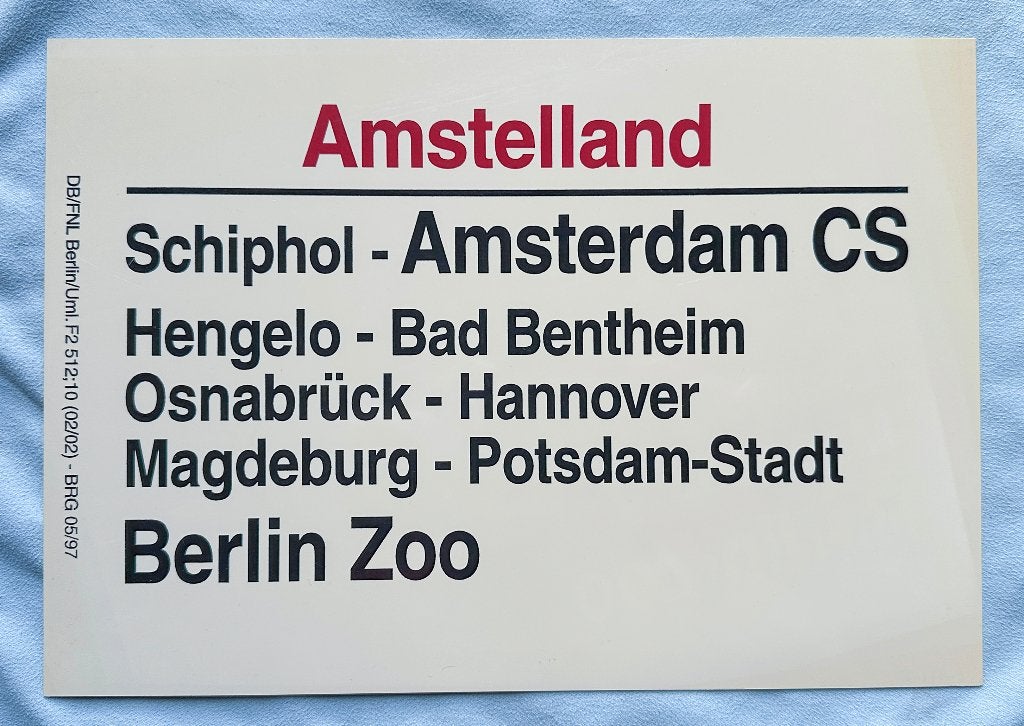 DB Koersbord Amstelland Schiphol - Berlin Zoo, Verzenden, Gebruikt, Trein, Kaart of Prent