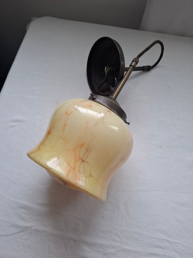 oud gemarmerd glazen hanglamp, Ophalen of Verzenden, Gebruikt, Glas, E27 (groot)