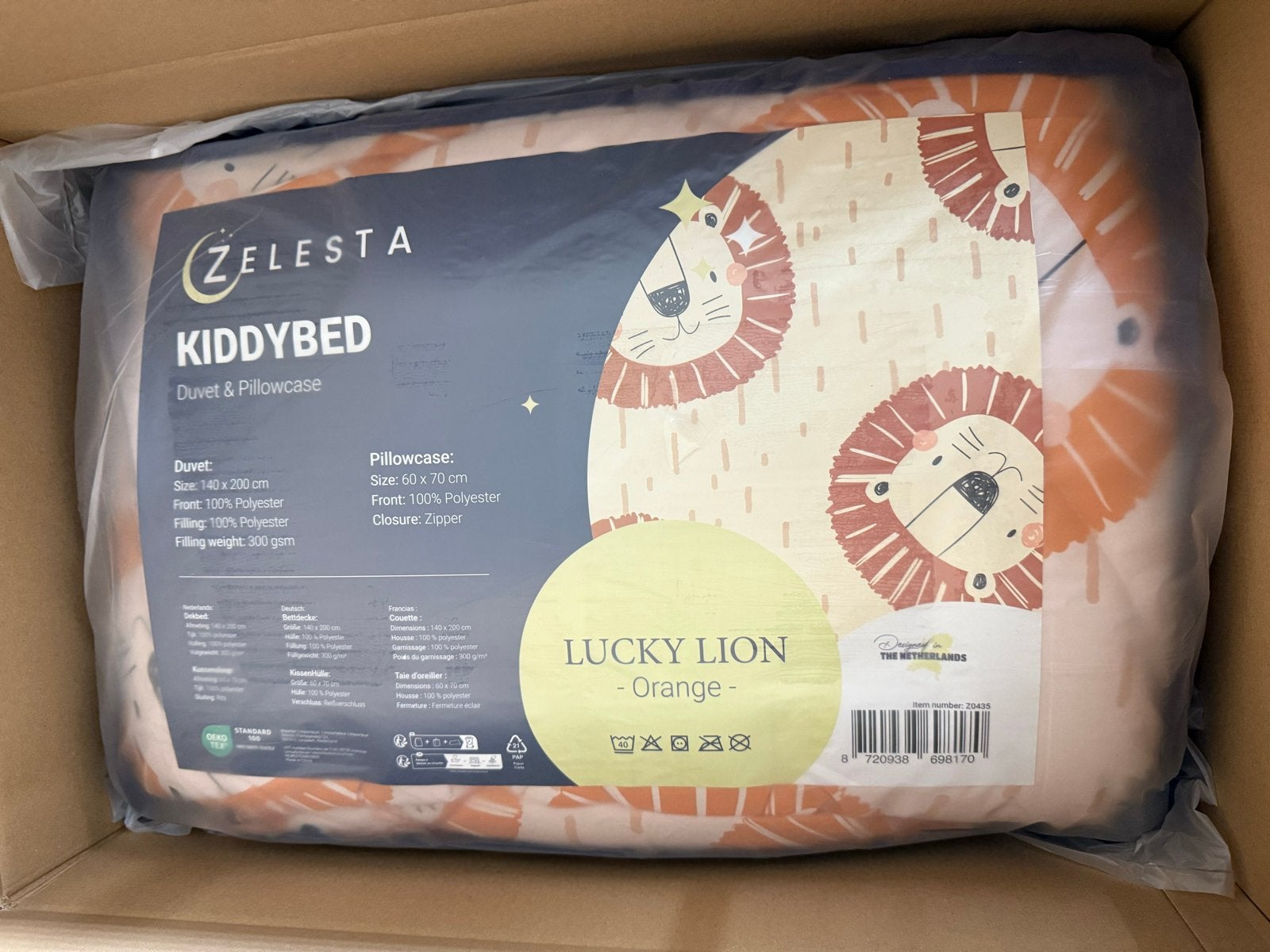 Nieuw Zelesta Kiddybed Dekbedovertrek Lucky Lion Oranje, Ritssluiting, Dekbedovertrek, Zelesta, Nieuw