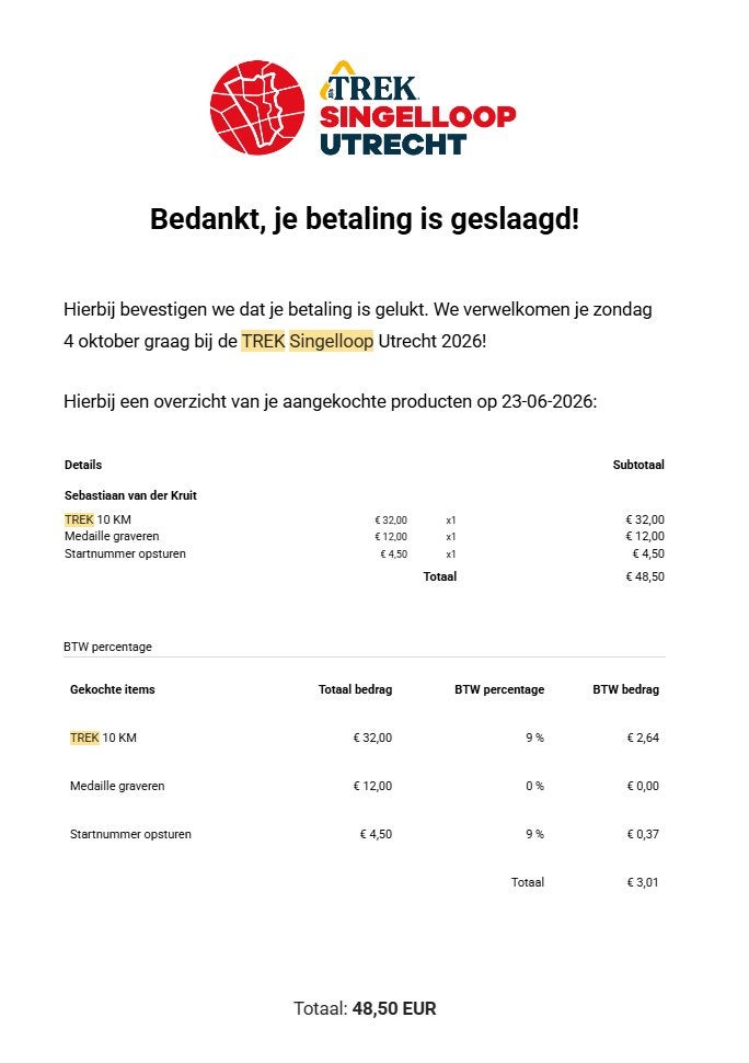 Trek Singelloop Utrecht 2026 - 10 KM ticket, Overige merken, Verzenden, Overige typen, Nieuw