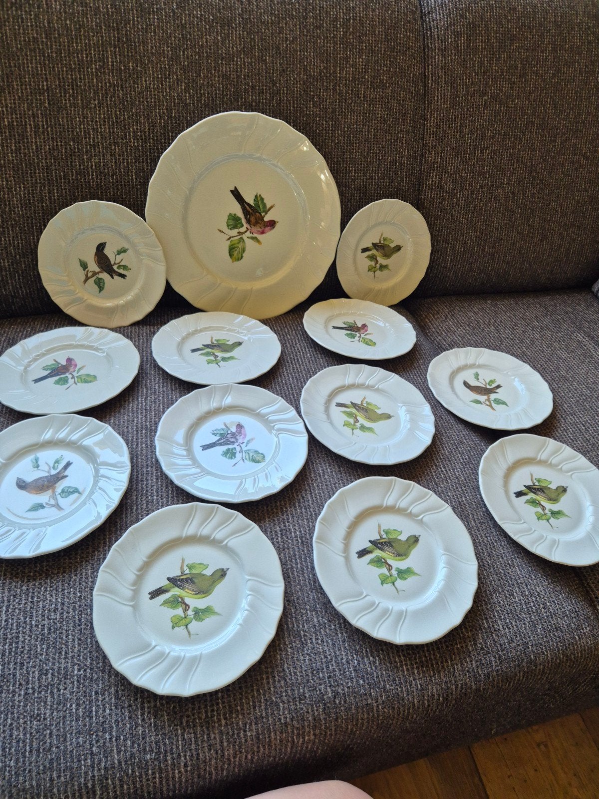 13-delig gebakstel met vogelmotief, Antiek en Kunst, Ophalen of Verzenden