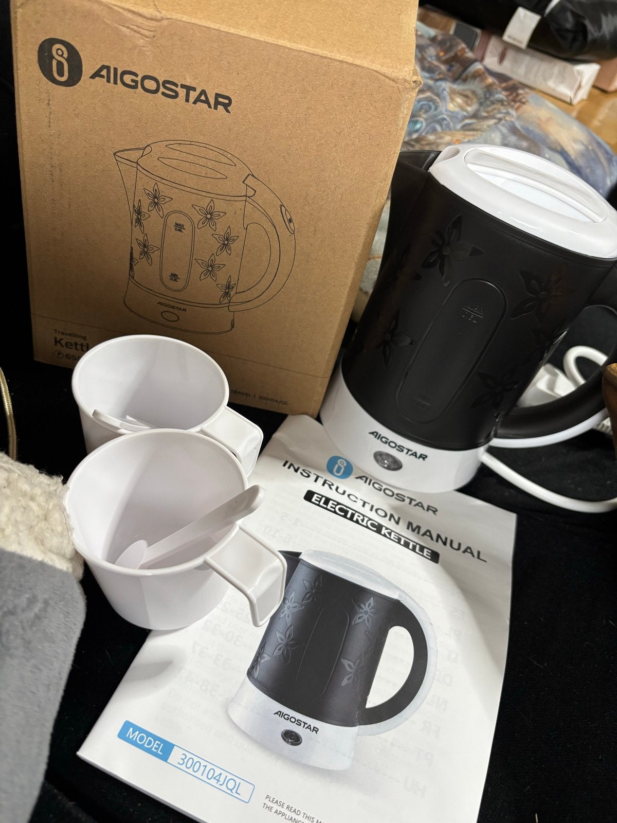 Aigostar Reis Waterkoker met 2 Kopjes - Zwart/Wit, Minder dan 1 liter, Ophalen of Verzenden, Nieuw