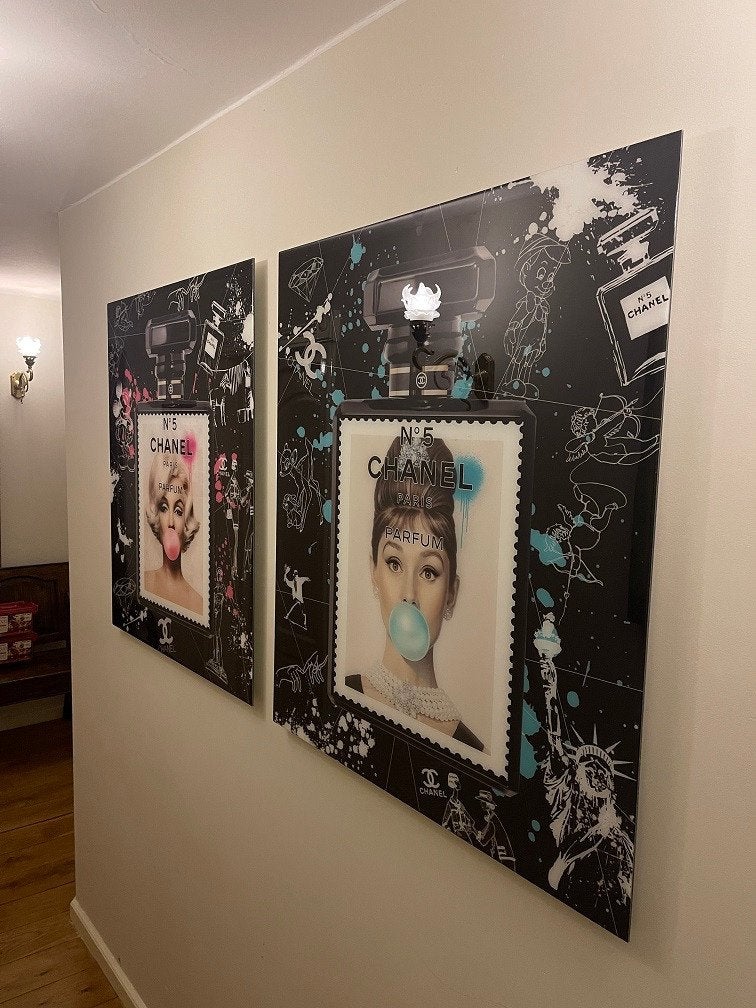 SET KUNSTWERKEN Van Apple - Marilyn Monroe Audrey Hepburn, Antiek en Kunst, Kunst | Designobjecten, Ophalen, Handgemaakt, Meerkleurig