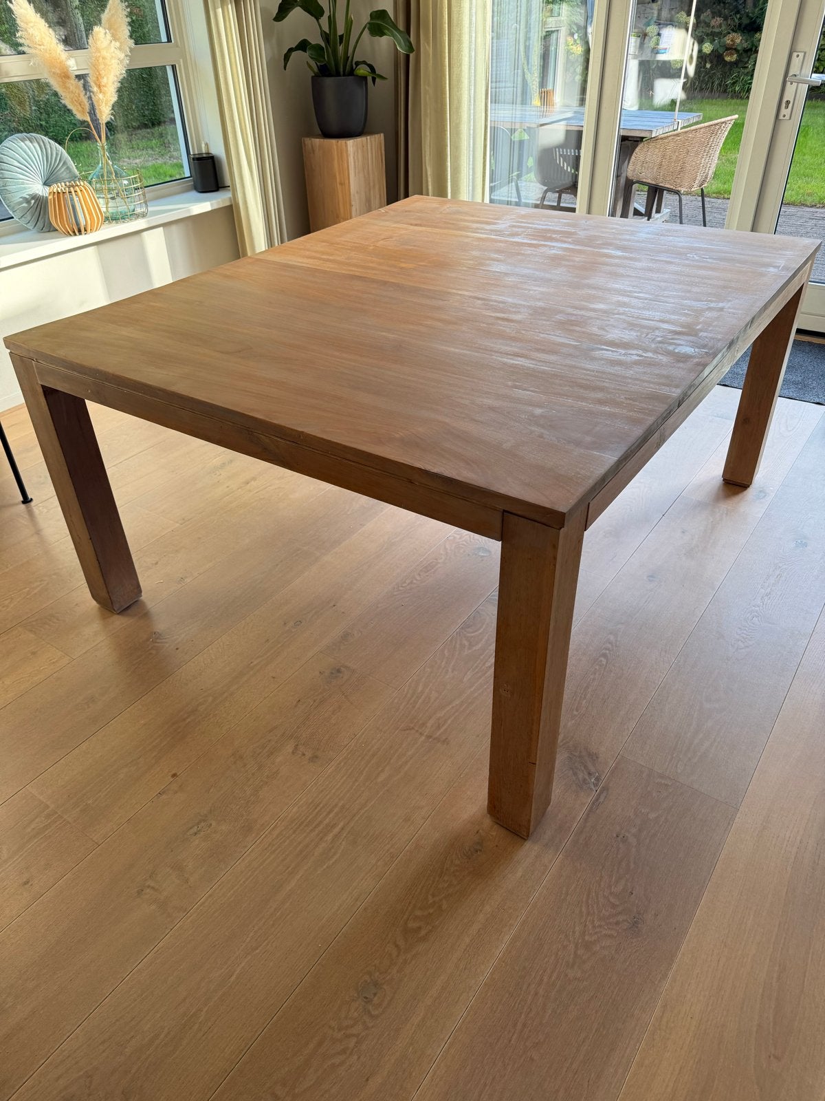 Teakhouten eettafel white wash - 140x170x77 cm, Ophalen, Gebruikt, 100 tot 150 cm, Teakhout