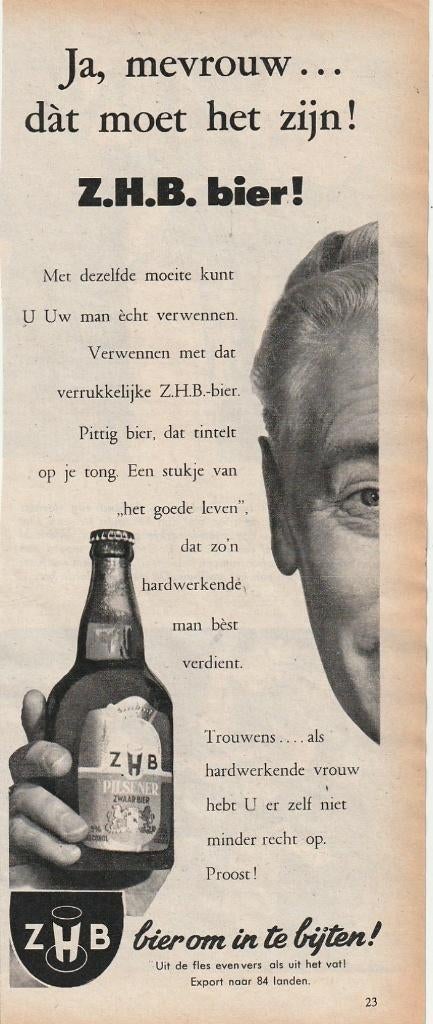 Retro reclame 1959 ZHB bier pils om in te bijten, Verzenden, Overige typen