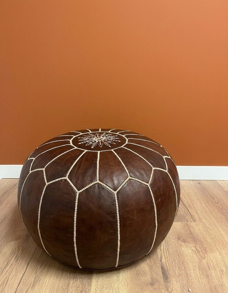 XXL leren poef, handgemaakt 75x50cm gevuld, Ophalen, Rond, Nieuw, Leer