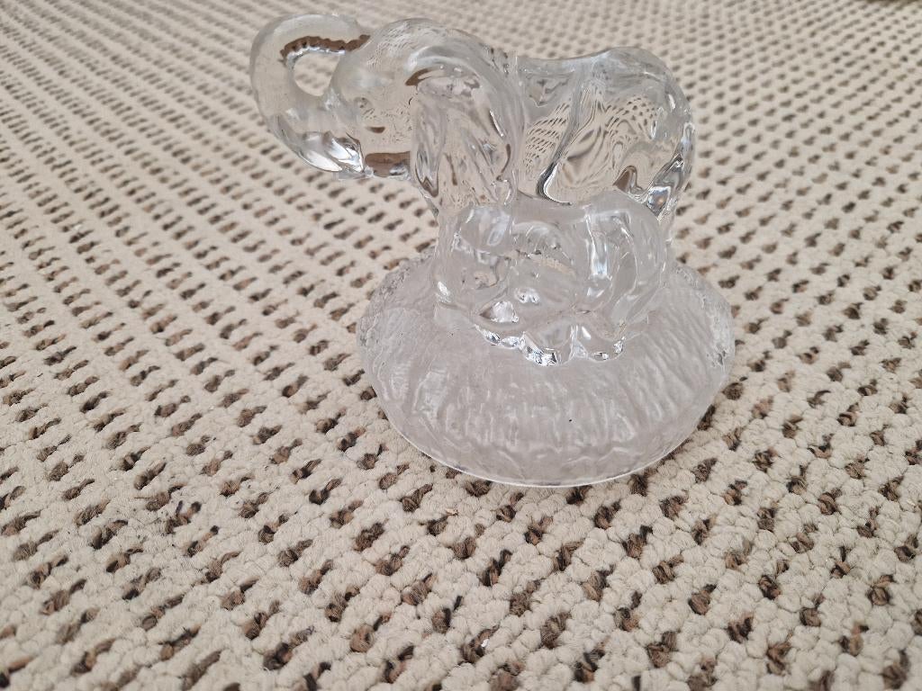 Crystal Elephant w/ Baby Vintage Glass Art, Ophalen