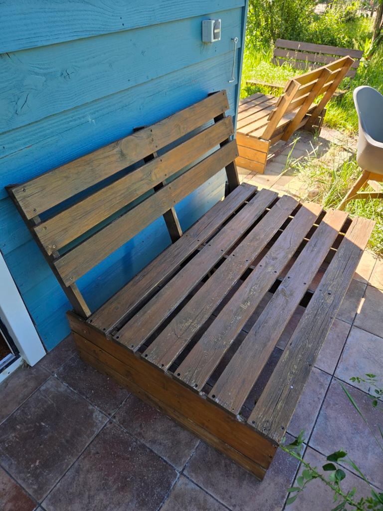 Stevige houten palletbank, Tuin en Terras, Ophalen, Gebruikt, Hout