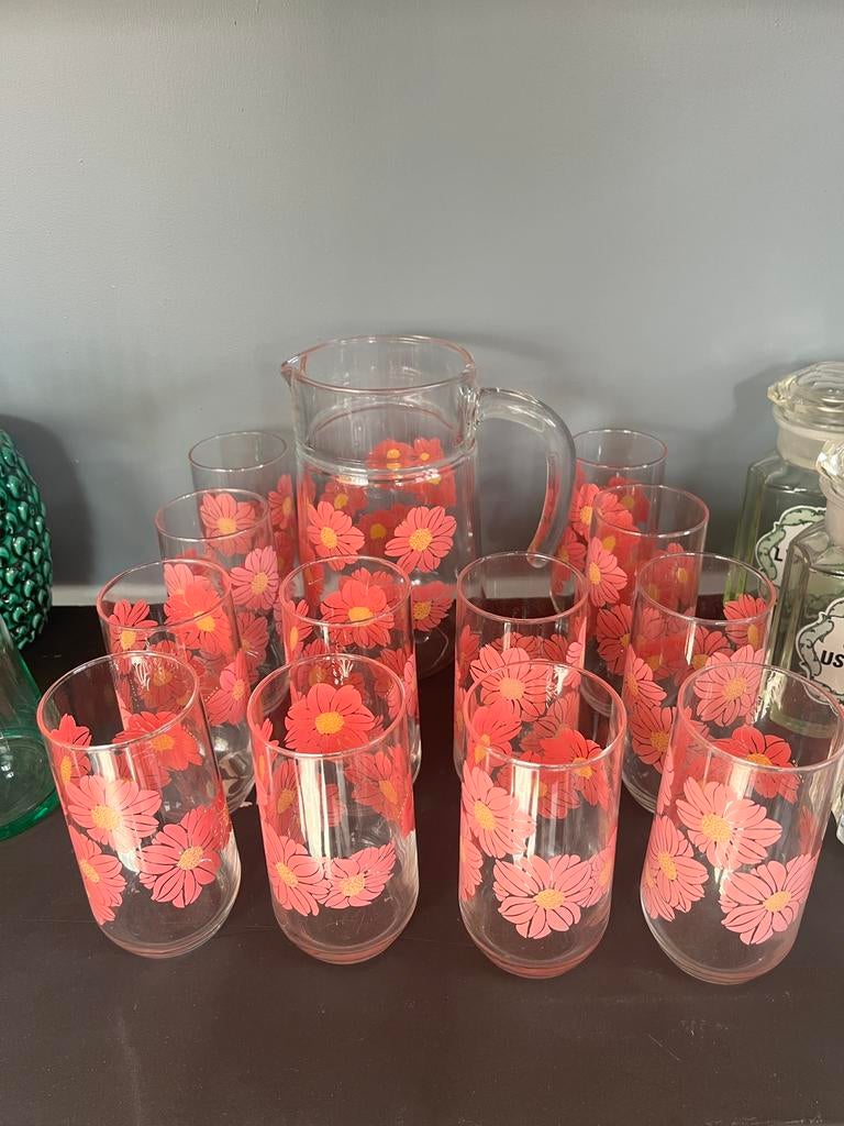 Set vintage Franse glazen met karaf, Ophalen