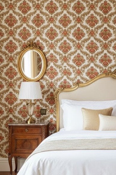 7117 vintage barok bloemenbehang in rood en goud swiet, Ophalen of Verzenden, Rood