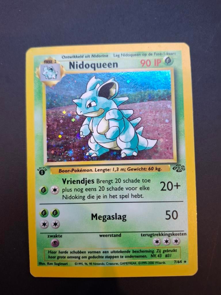Nidoqueen 7/64 Holo 1st NL, Ophalen of Verzenden, Gebruikt, Losse kaart, Foil