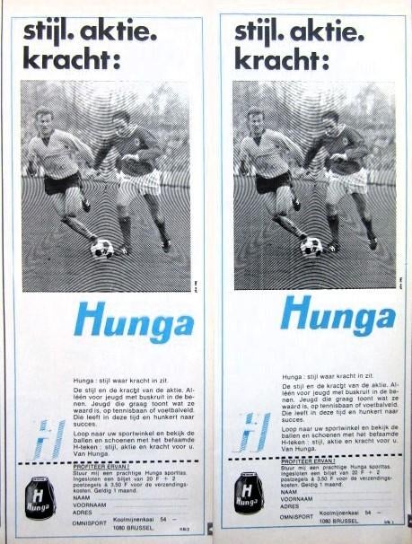 2 vintage reclames Hunga 1971 sportschoenen voetbal football, Ophalen of Verzenden, Gebruikt, Overige typen