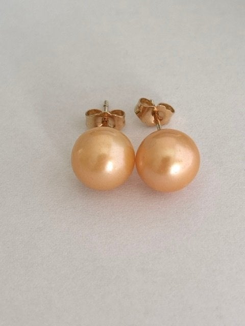 Parel Oorbellen Zuidzee Gele Parels 9mm 14K Goud , Overige kleuren, Nieuw, Ophalen of Verzenden, Knopjes of Stekers
