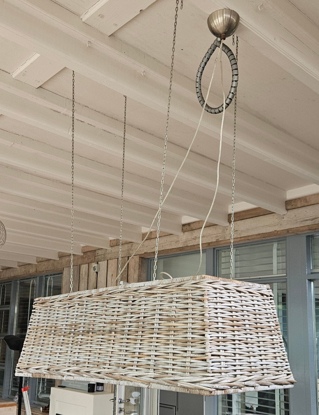 Riviera Maison rieten hanglamp, Ophalen, Gebruikt, 50 tot 75 cm, Landelijke