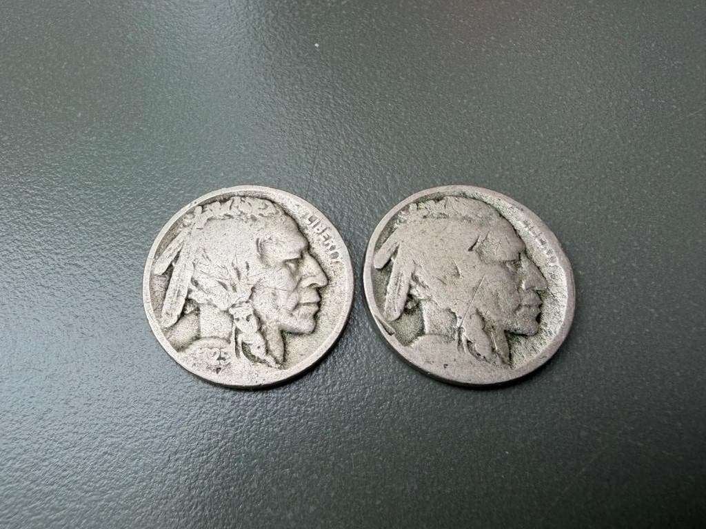 2x 5 dollar cents Indian head / buffalo 1925 en 19??, Ophalen of Verzenden, Noord-Amerika