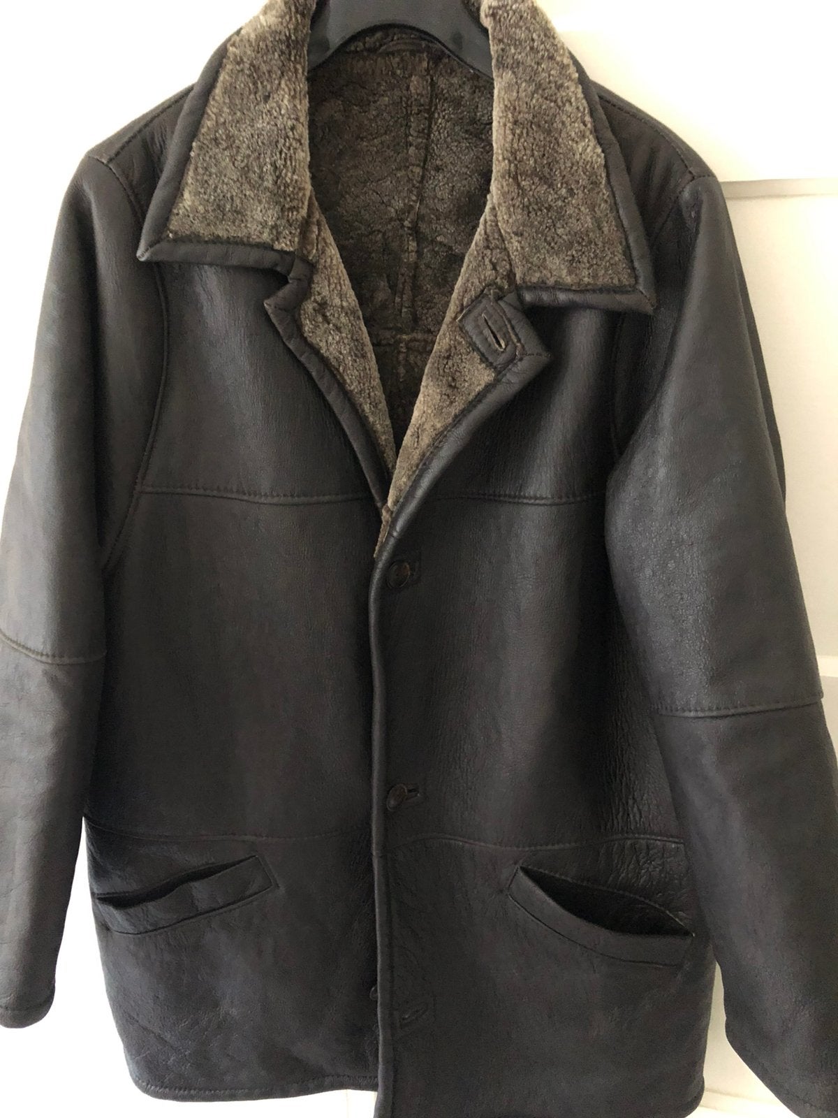 Te koop: leren jas, lammy, bruin, maat L, Kleding | Heren, Ophalen of Verzenden, Zo goed als nieuw, Maat 52/54 (L), Bruin