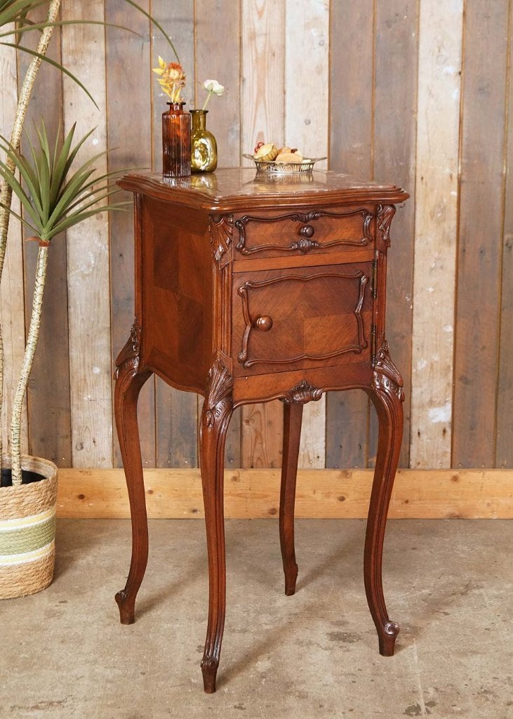 Sierlijk oud antiek Louis XV-stijl nachtkastje met marmer, Ophalen
