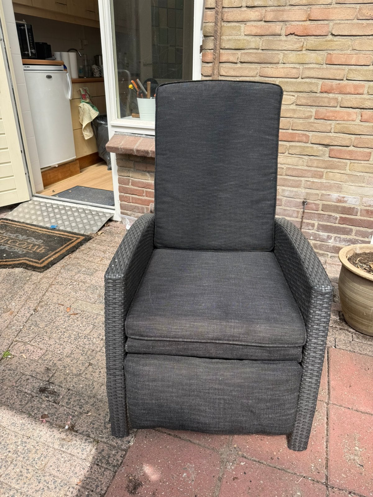 Verstelbare  tuinstoel met kussen uiterlijk 22 juni !, Tuin en Terras, Ophalen, Gebruikt, Overige materialen, Verstelbaar