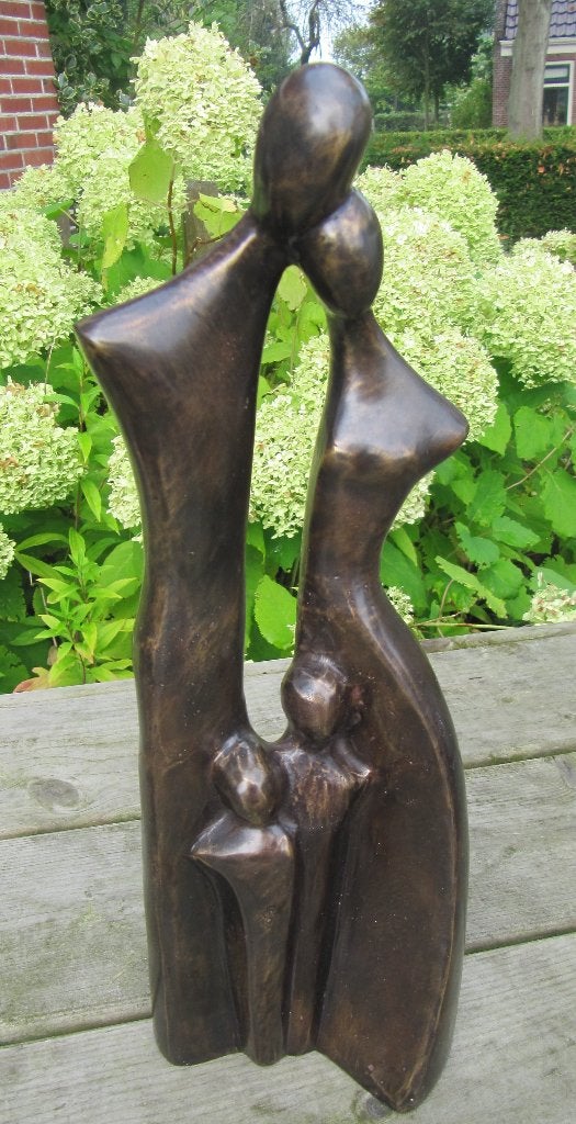 bronzen beeld / FAMILIE met 2 KINDEREN, Ophalen of Verzenden, Brons, Beeld, 20 - 50 cm