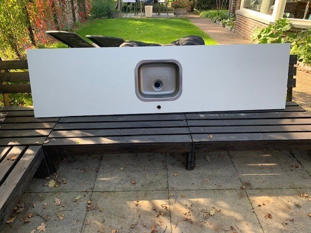 ZGAN: werkblad Ikea met RVS wasbak L x B = 246x63,5, Ophalen, Zo goed als nieuw, Rvs, Overige typen