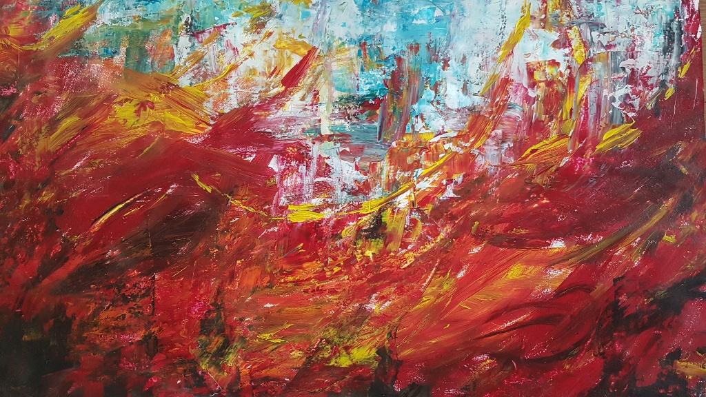 Abstract schilderij acrylverf op papier 75 cm x 39 cm, Ophalen of Verzenden