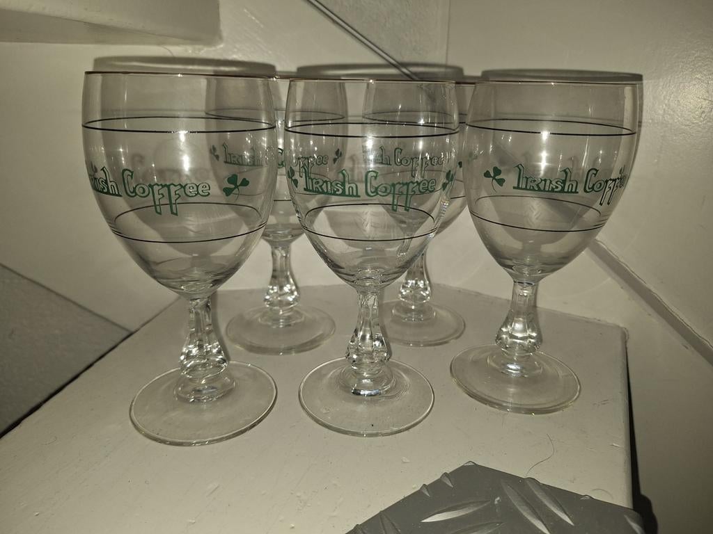 5 Vintage Irish Coffee glazen., Glas of Glazen, Ophalen of Verzenden, Overige stijlen, Glas