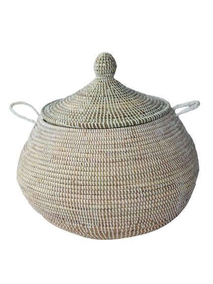Afrikaanse witte opbergmand handgemaakt in Senegal, Mand, Rond, Nieuw, Ophalen of Verzenden